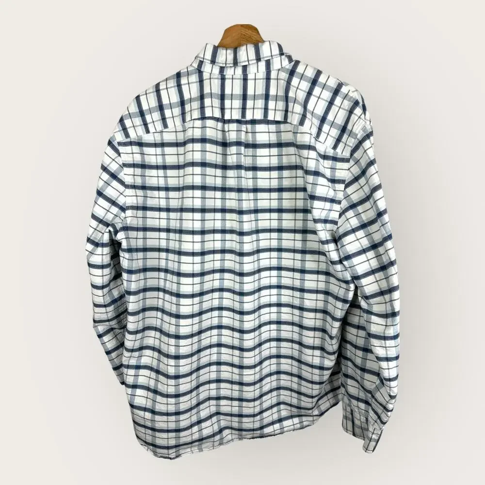 J Crew Mens size XL Plaid Classic Flex Oxford Shirt Long Sleeve Button Down Blue